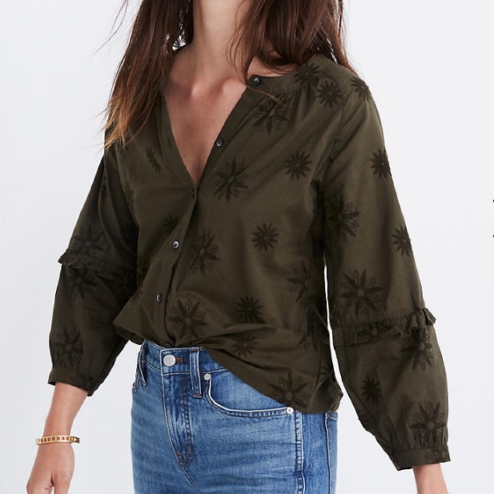 Madewell Embroidered Bubble Sleeve Shirt